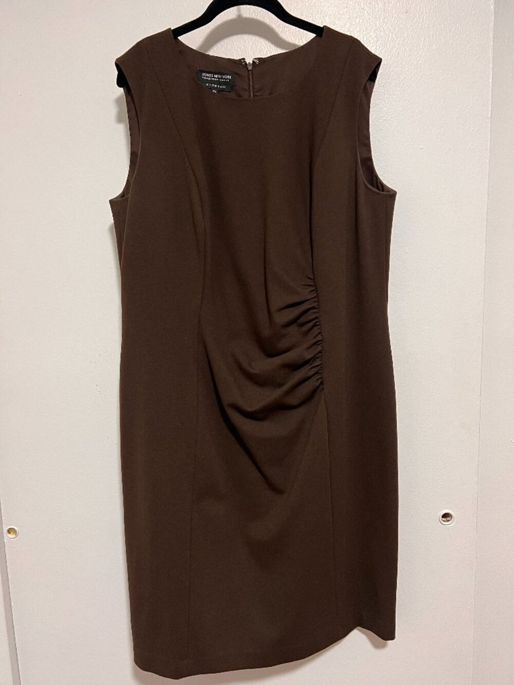 Jones New York chocolate brown stretch ruched sheath dress womens size 16W